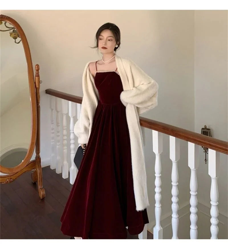 Velvet Dress Hepburn Long Skirt Women Clothing Party Dresses Vestido Dress