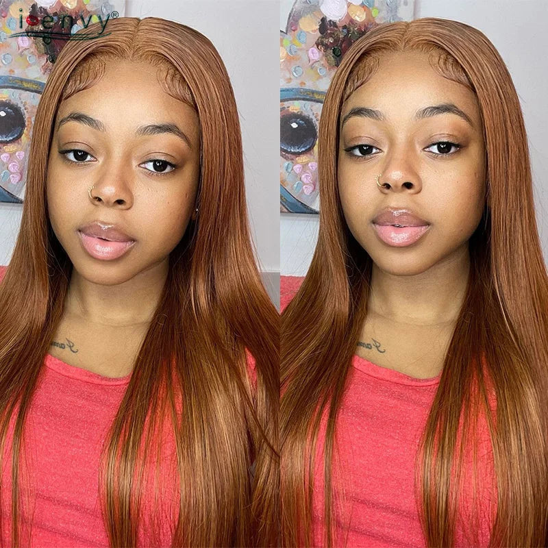 Ginger Blonde Lace Front Wigs Wear & Go 28inch Peruvian 13*1 Part Lace Front Human Hair Wig Remy 180% Colored Lace Wig Burgundy