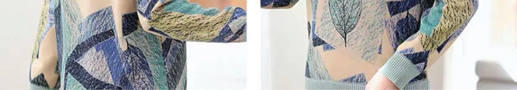 Women's Clothing 2022 Casual Plant Printed T-shirt Autumn Winter Fleece Warm Thick Fashion Knitted Spliced Turtleneck Pullovers