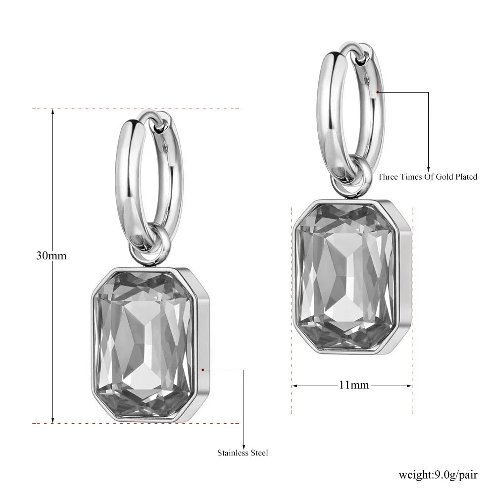 Lokaer Stainless Steel Geometric Square Hoop Earrings Sparkling Cubic Zirconia Crystal Earrings Jewelry For Women серьги E22115