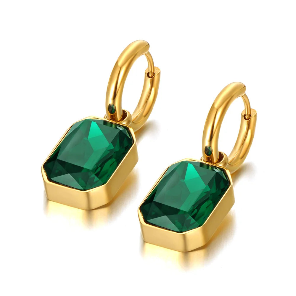 Lokaer Stainless Steel Geometric Square Hoop Earrings Sparkling Cubic Zirconia Crystal Earrings Jewelry For Women серьги E22115