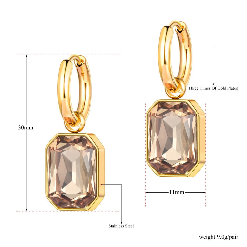 Lokaer Stainless Steel Geometric Square Hoop Earrings Sparkling Cubic Zirconia Crystal Earrings Jewelry For Women серьги E22115