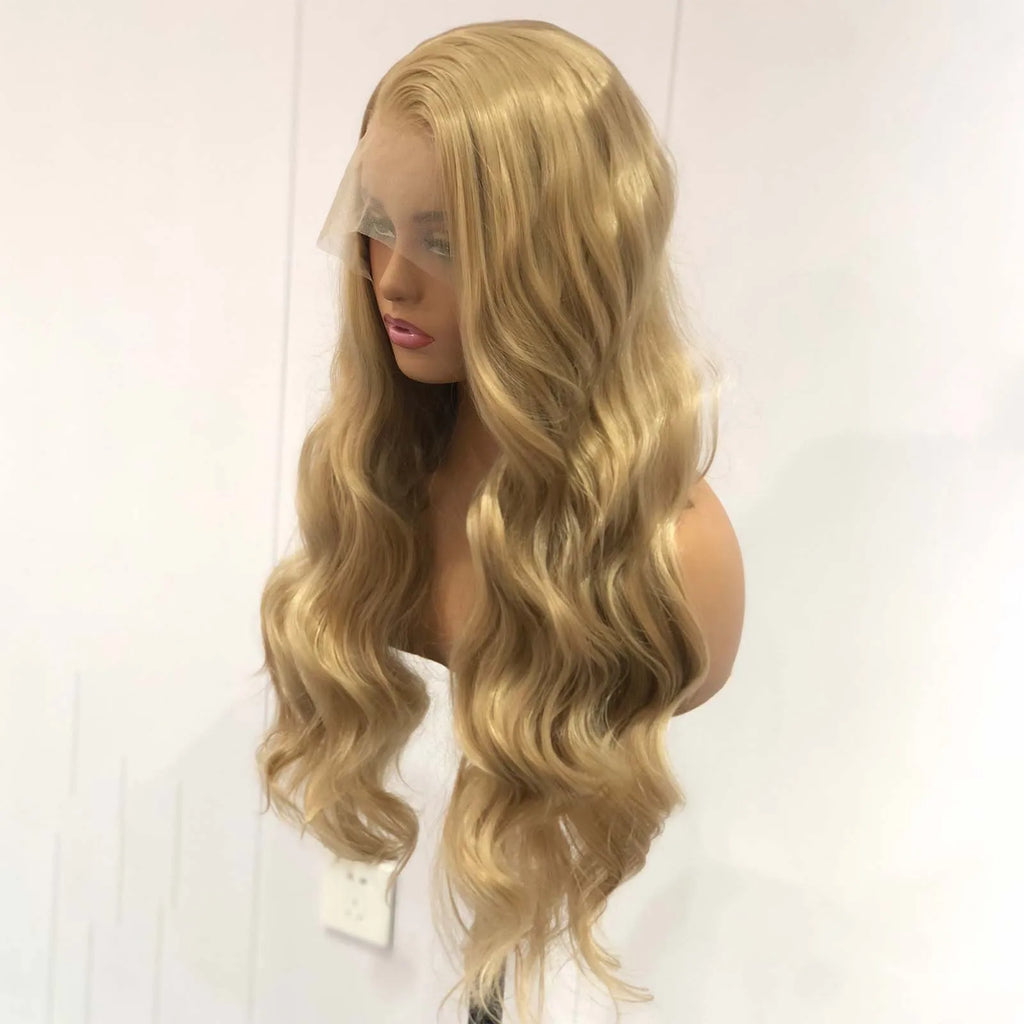 Ash Blonde Wig Loose Body Wave Synthetic Lace Front Wigs Long Curly Natural Wavy Honey Colored Hair 13X4 Frontal Wigs for Women