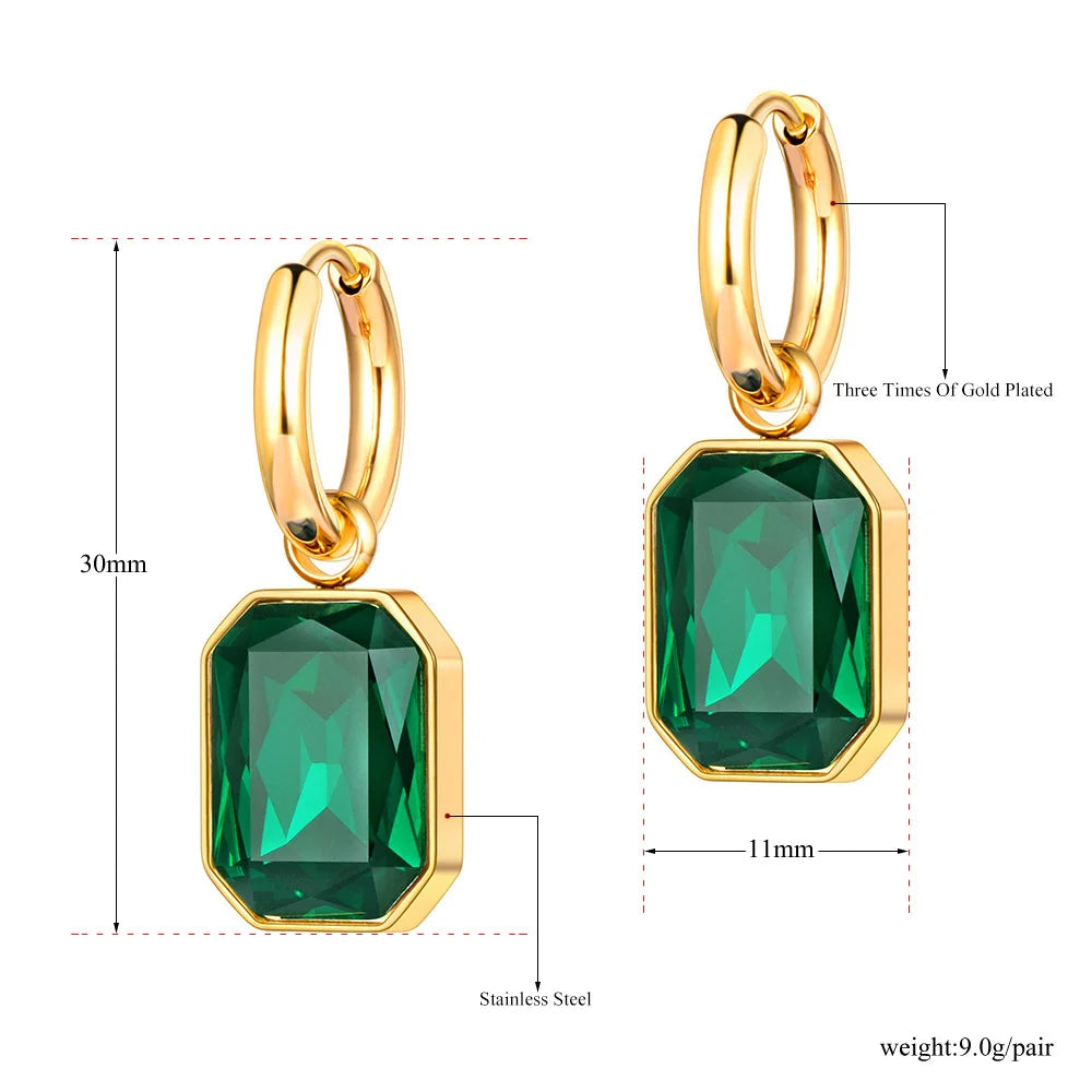 Lokaer Stainless Steel Geometric Square Hoop Earrings Sparkling Cubic Zirconia Crystal Earrings Jewelry For Women серьги E22115