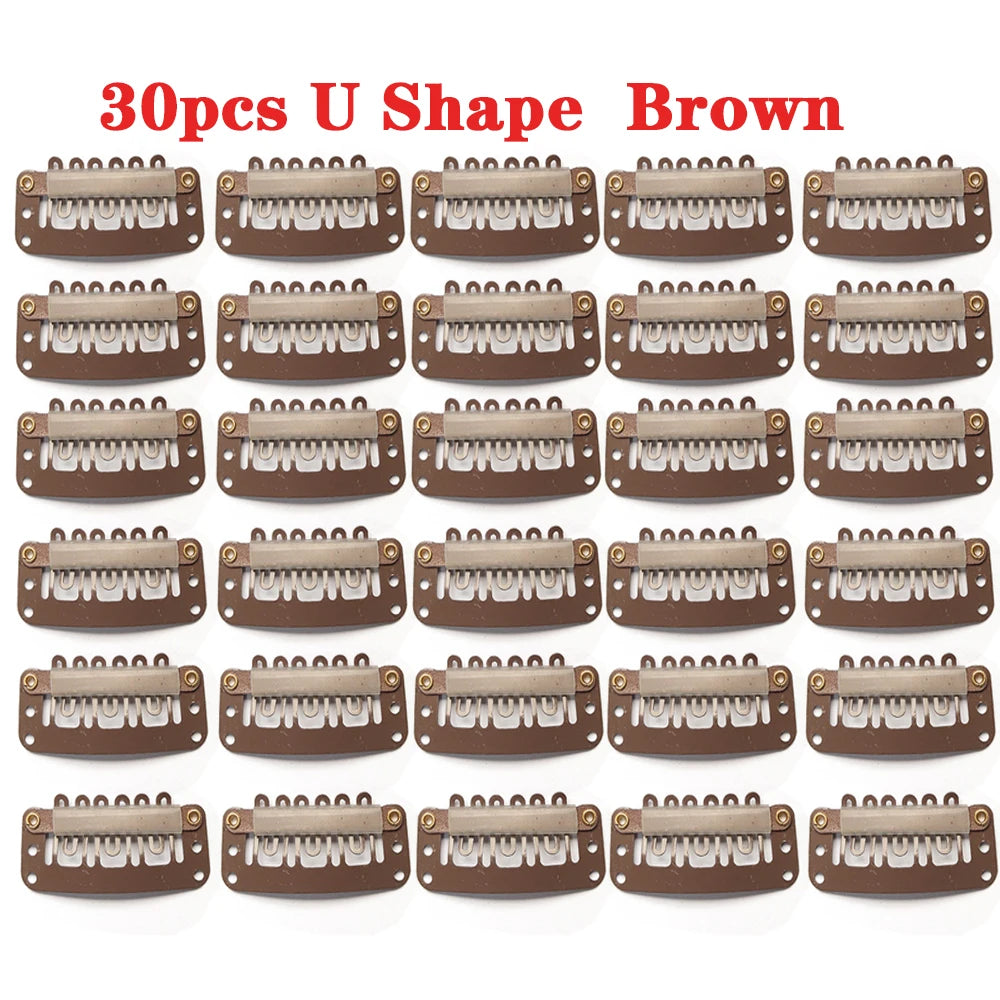 U/T Shape 30Pcs/Lot Clip In Hair Extension Wig Clips For Human Hair Bangs Snap Hair Clips For Extensions Metal Comb For Closure