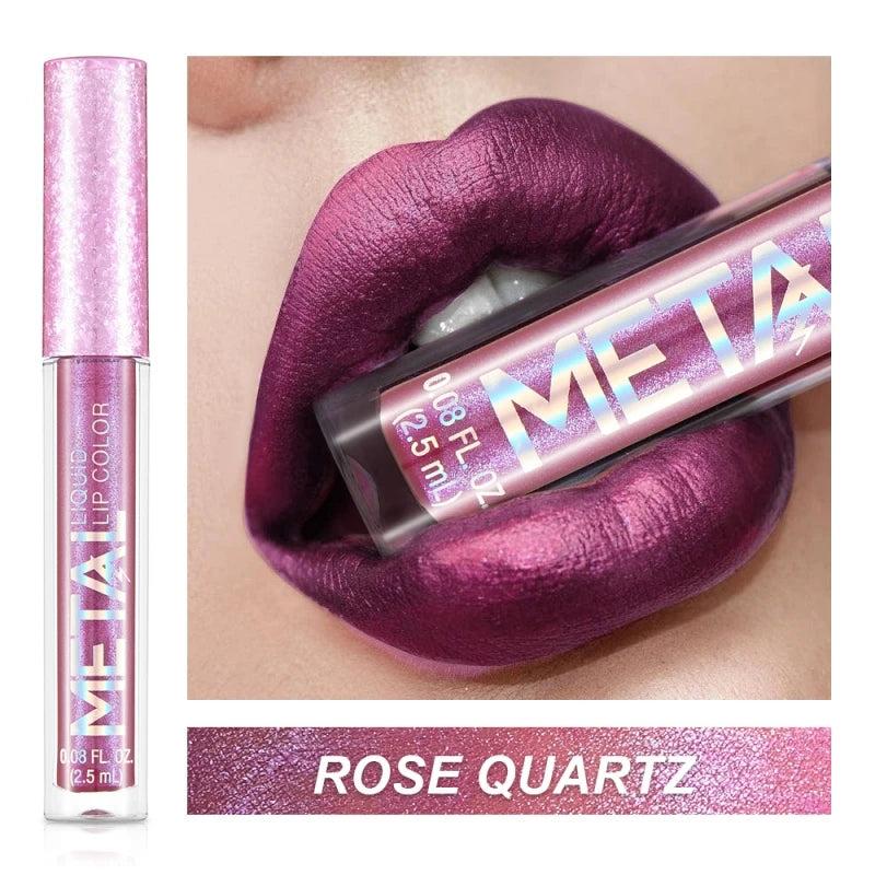 Metallic Matte Liquid Lipstick Waterproof Long Lasting Non-Stick Cup Matte Shimmer Glitter Lip Gloss Women Lips Makeup 12 Colors
