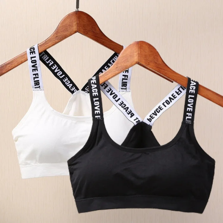 Women's Wireless Sports Yoga Crop Top – Seamless Activewear with Wide Letter Straps