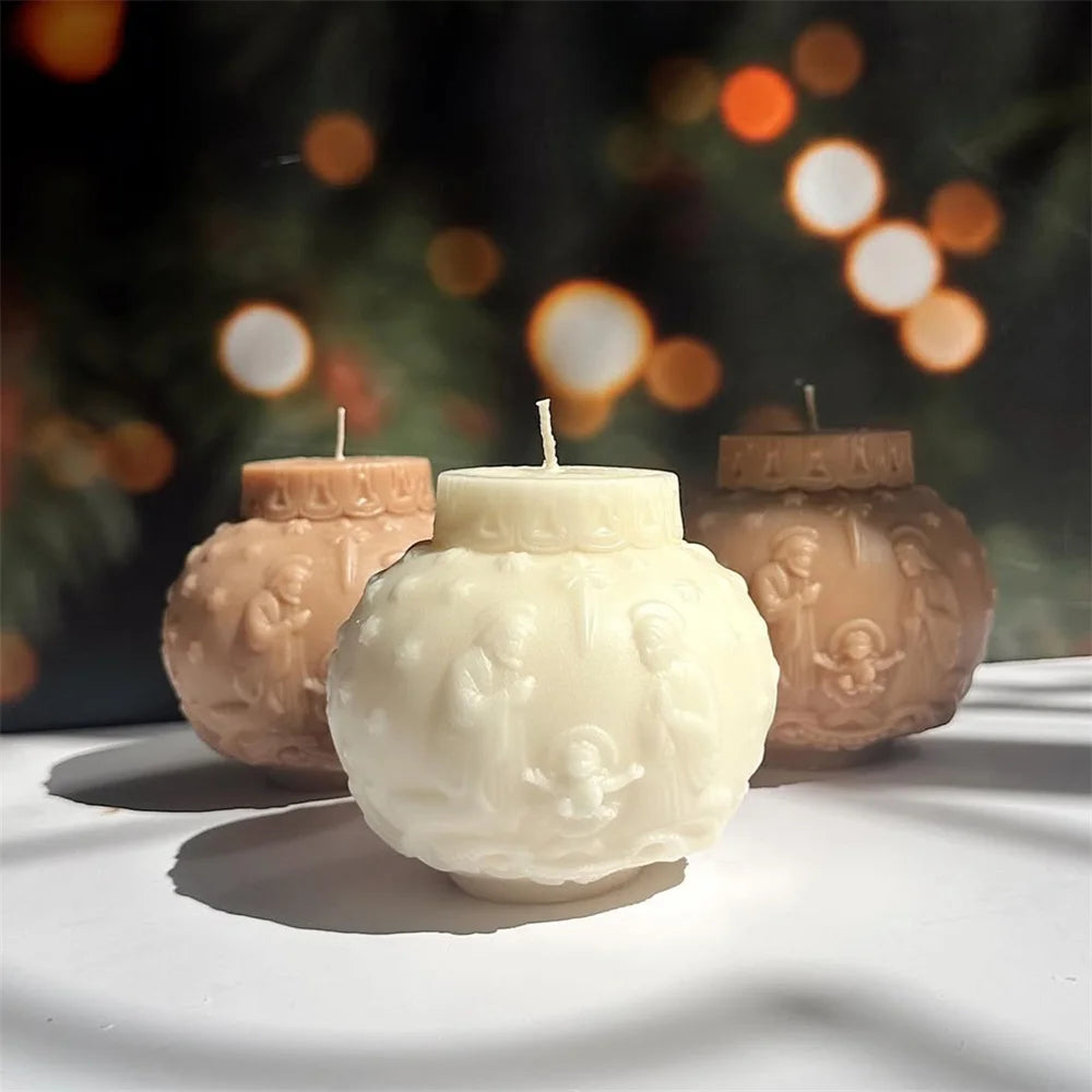Jesus Family Sphere Silicone Mold | DIY Holy Family Round Ball Resin & Plaster Ornament Mold | Candle & Craft Making Tool