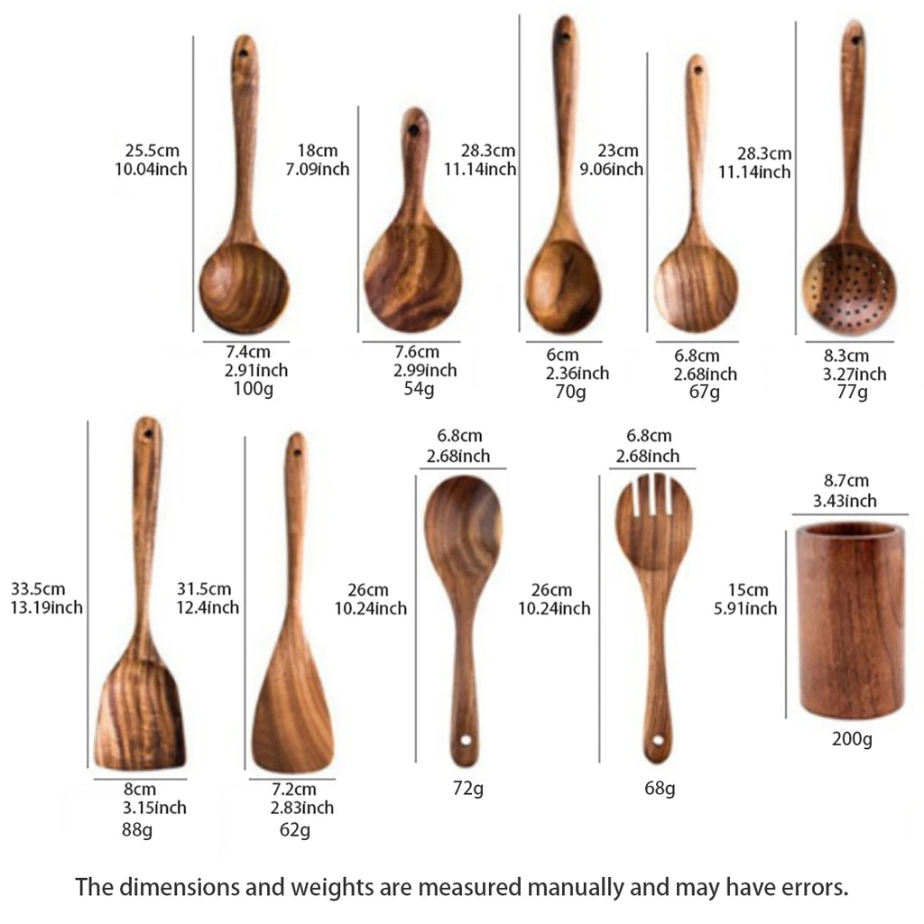 Wood Kitchenware Cooking Set – Natural Wooden Kitchen Utensils for Home Cooking