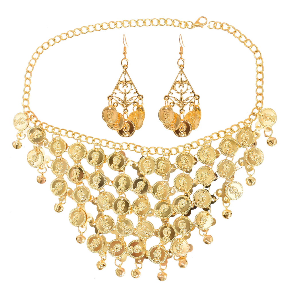 Indian Dance Jewelry Set – Necklace, Headwear, Earrings & Bracelet for Women's Party