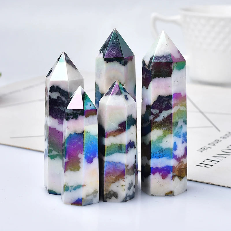 Zebra Quartz Crystal Wand | Natural Black & White Aura Stone Obelisk | Healing Crystal Point | Feng Shui Home Decor