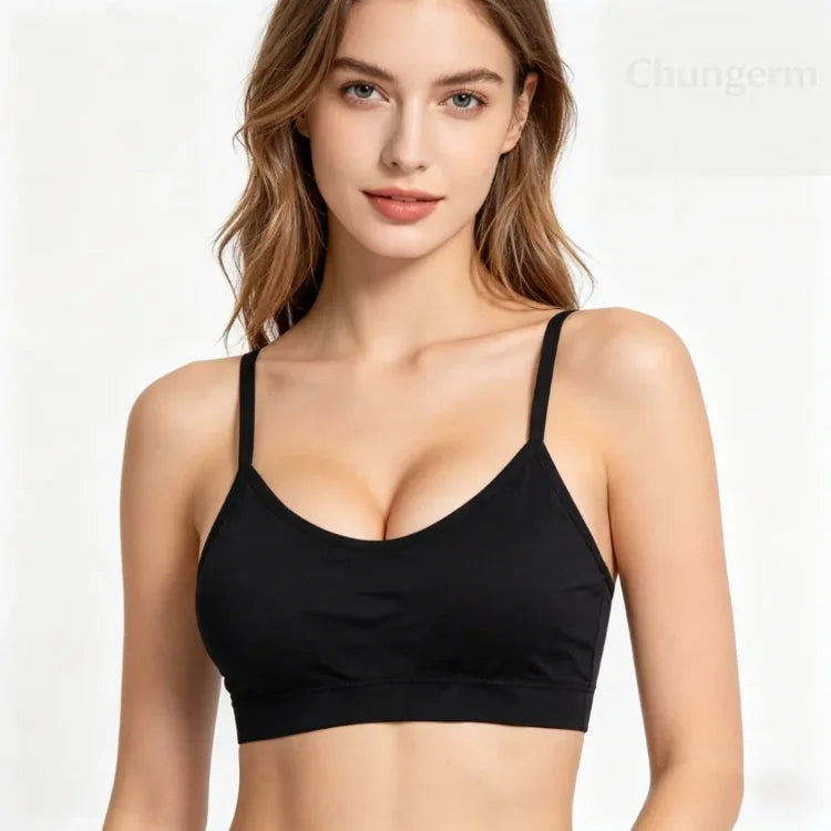 Women's Wireless Sports Yoga Crop Top – Seamless Activewear with Wide Letter Straps