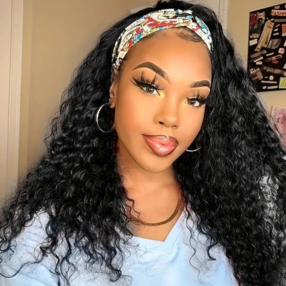 Debut Indian Kinky Curly Human Hair Headband Wig For Black Women 180% Density Glueless Remy Jerry Curl Full Machine Made Hair
