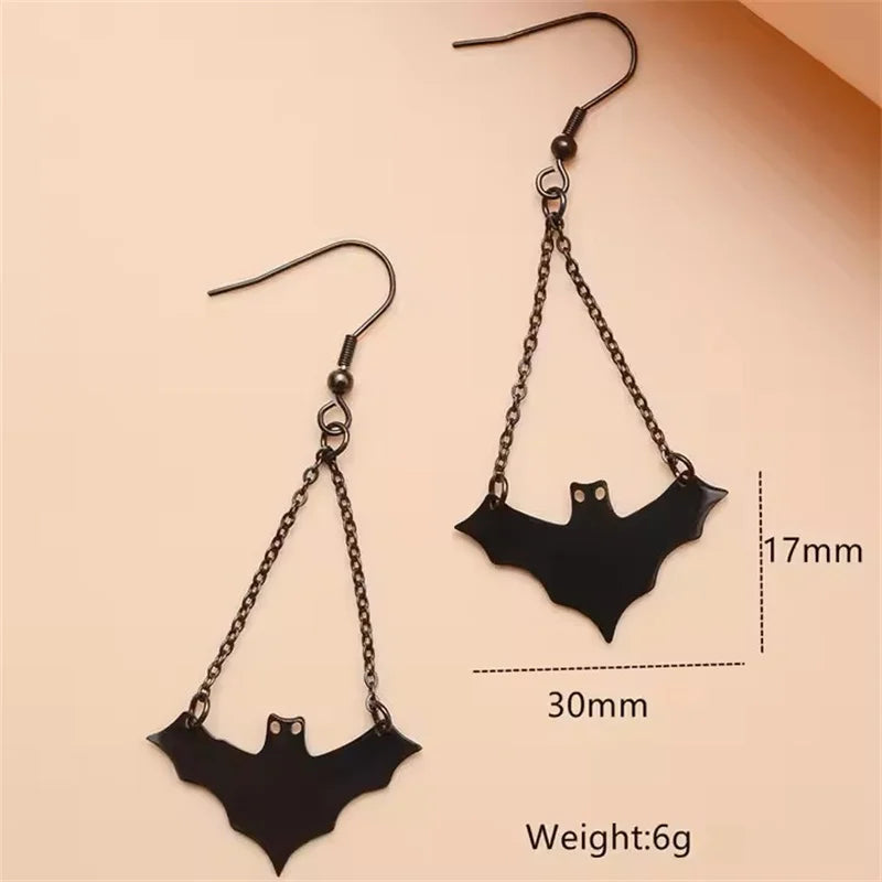 Goth Halloween Jewelry Set – Bat & Spider Charm Earrings, Necklace & Bracelet Choker