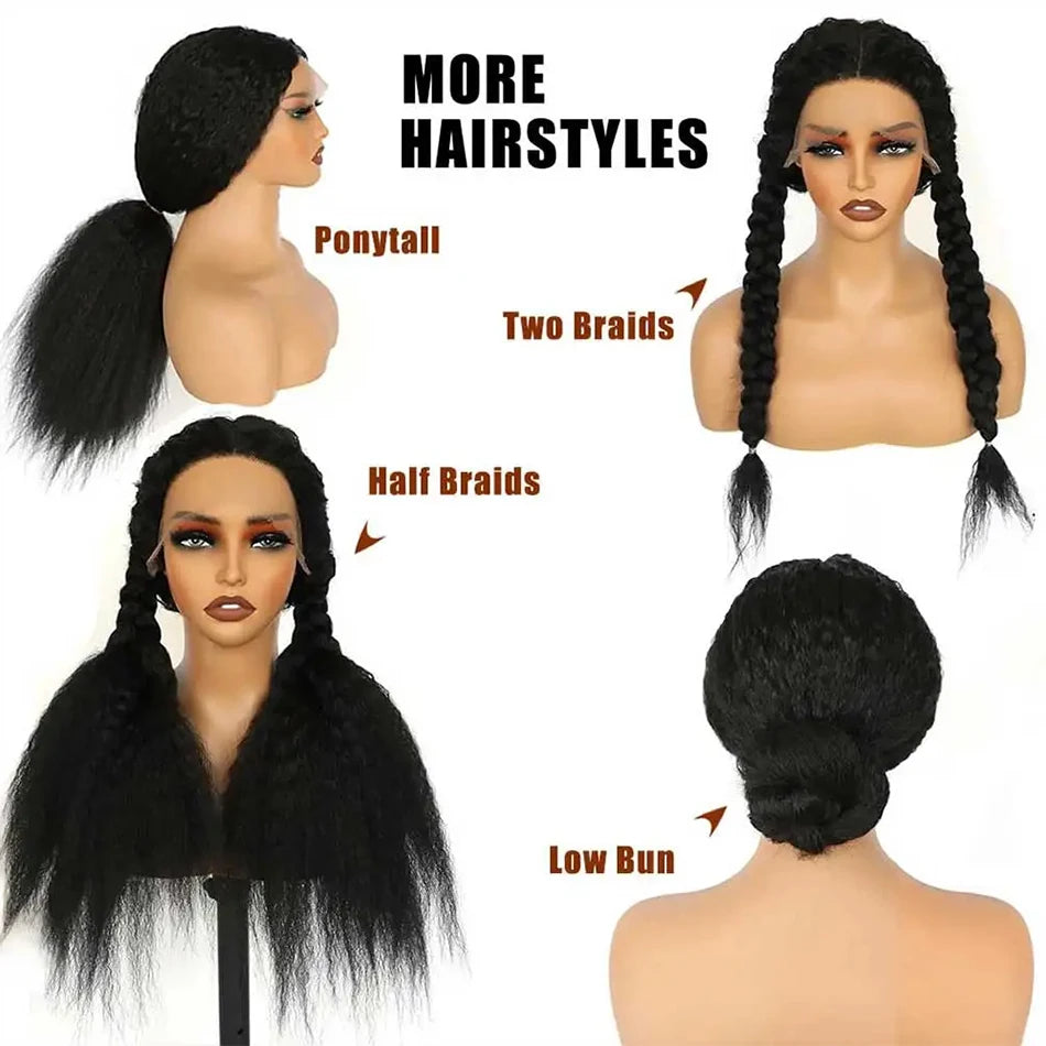 Invisi Draw-strings Kinky Straight 360 Glueless Wig PreCut Lace InvisiFit Strap Wear Go Wig Hidden Strap 360 Full Lace Front Wig