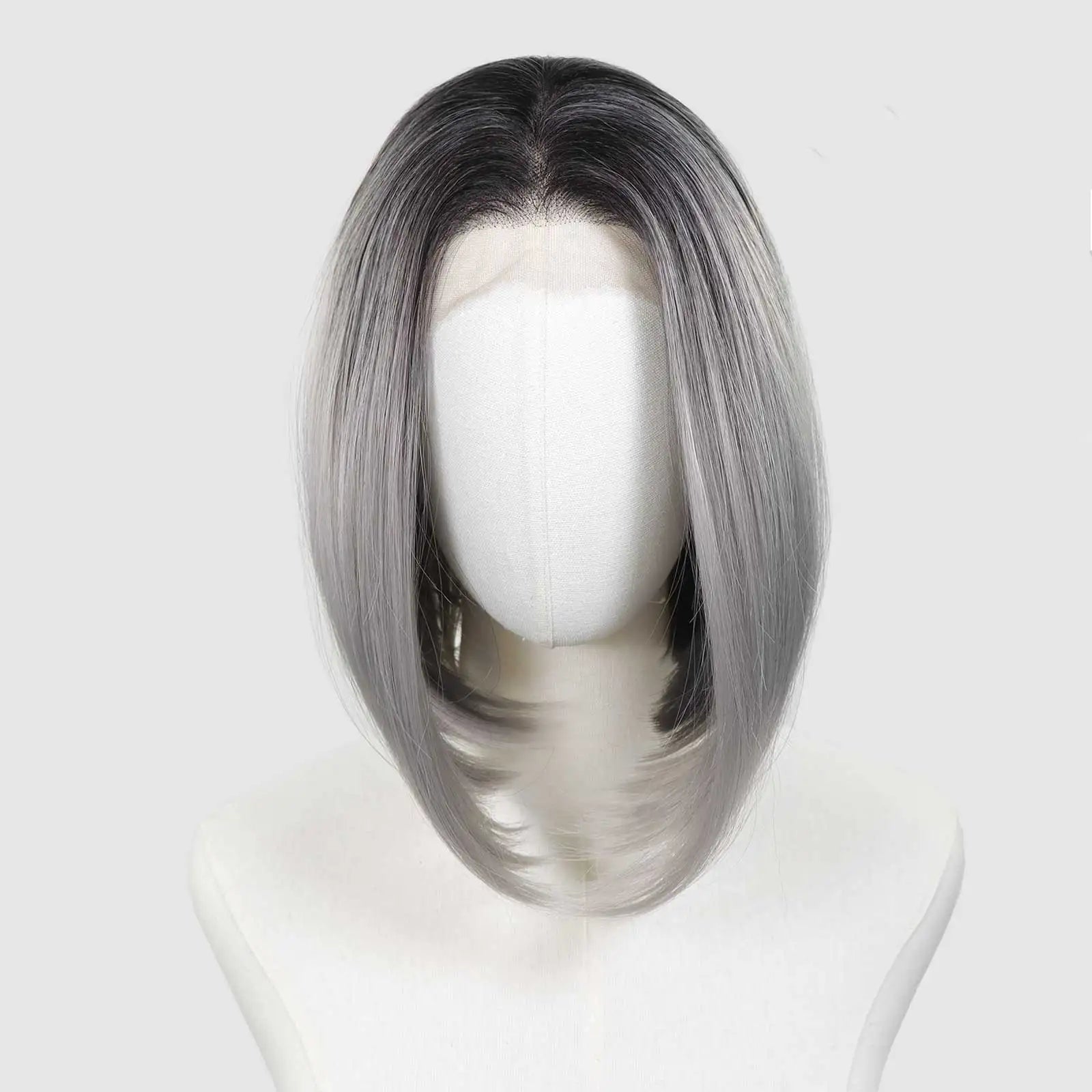 Ombre Blonde Highlight Short Bob Wigs Dark Roots Synthetic 13x4 Lace Front Brown Blonde Wig For Women Daily Use 150Density 12"