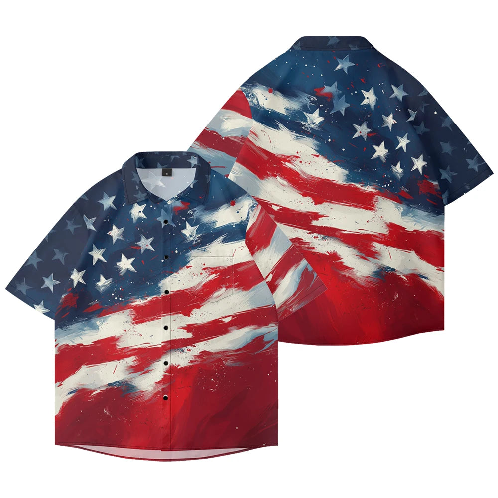 Men's American Flag Hawaiian Shirt – 4th of July Button-Up