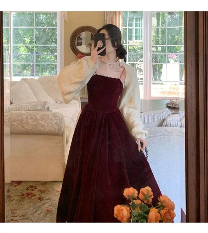 Velvet Dress Hepburn Long Skirt Women Clothing Party Dresses Vestido Dress