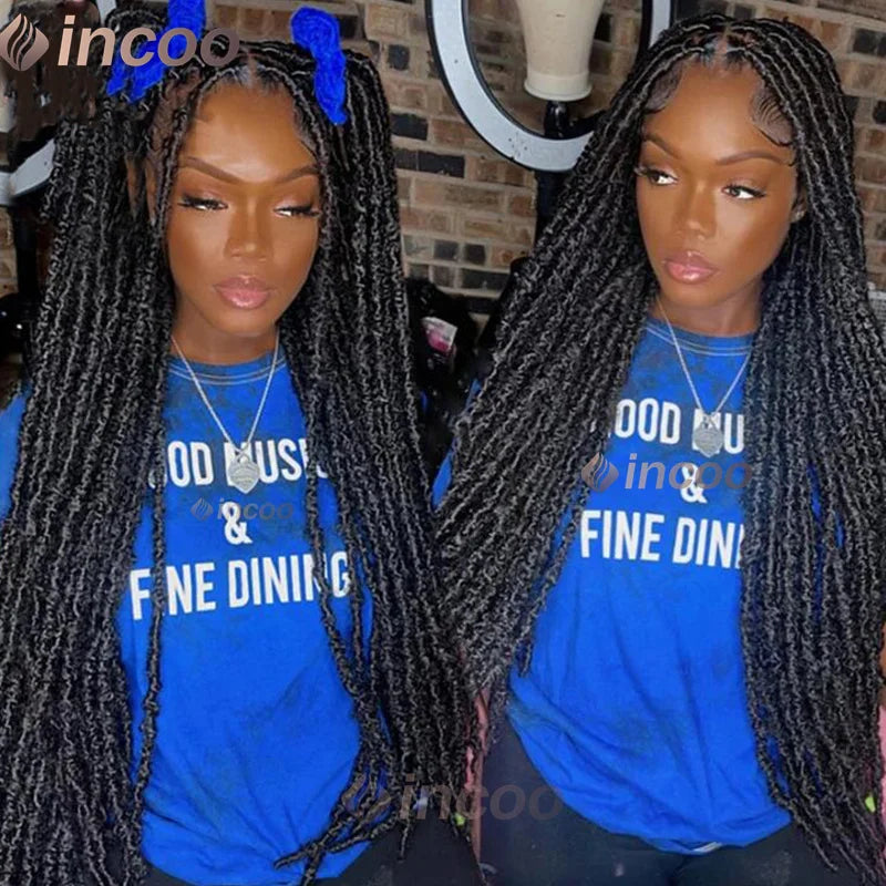 Locs Goddess Full Lace Synthetic Braided Wig 40'' Soft Butterfly Crochet Hair Wig Pre Looped Afro Box Braids Wig For Black Women
