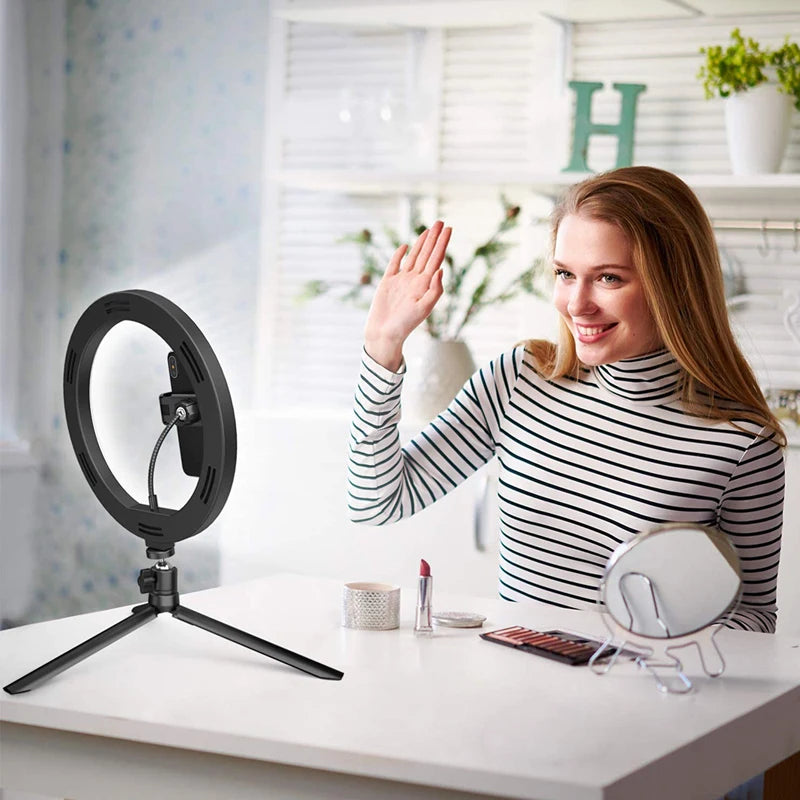 LED Selfie Ring Light 3 modes Dimmable Photography Lamp with 50cm Tripod Remote control For Phone Video Live Makeup Fill Light
