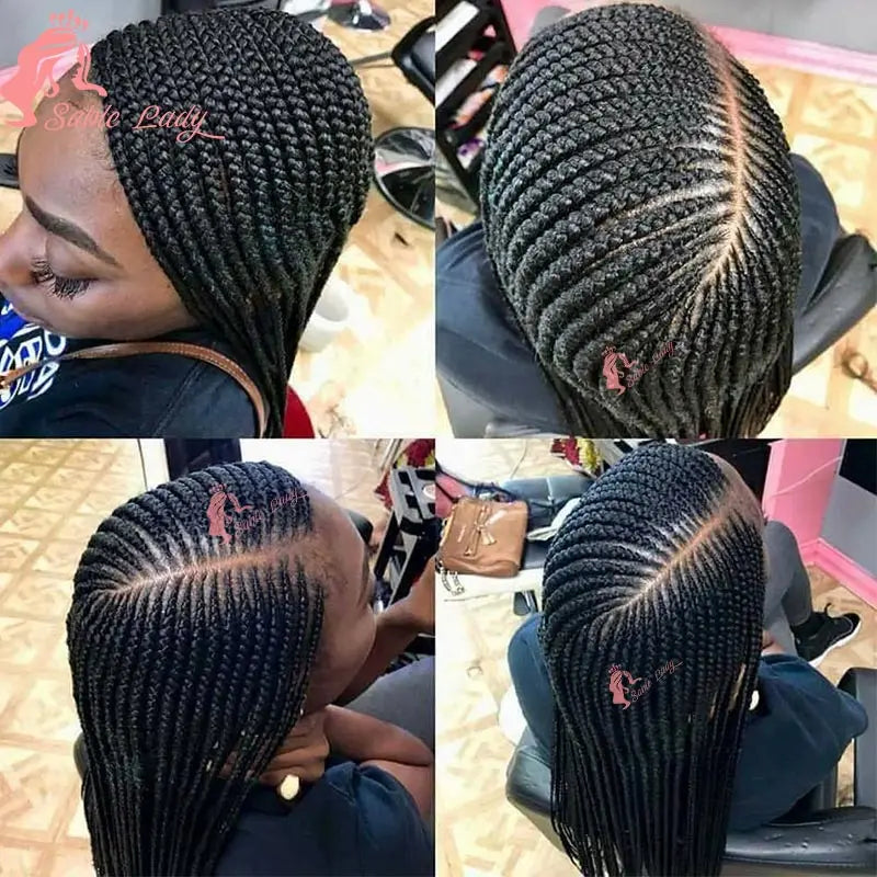 36" Full Lace Cornrow Braided Wigs Synthetic Burgundy Red Knotless Box Braids Wig Godness Side Part Braided Wigs for Black Women