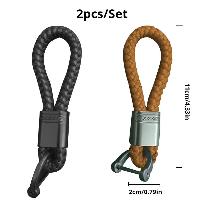 2Pcs Leather Rope KeyChain Hand Woven Horseshoe Buckle Key Ring Car Key Rings For Car Fashion Key Accessory Keyrings Gifts