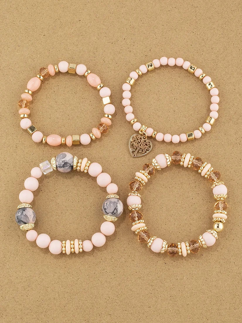 New Acrylic Beads Chain Bracelet Set For Women Tree Of Life Charm Elastic Bangle Female Bohemian Jewelry Accessories