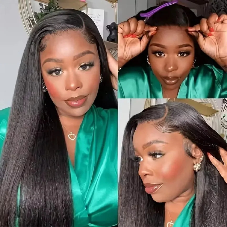 Kinky Straight 13x4 Lace Front Wig Pre Plucked Yaki Brazilian 4x4 Transparent Lace Closure Human Hair Wig With Natural Hairline