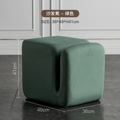 Nordic Hallway Pouf Ottoman – Fabric Shoe Changing Stool with Book Storage