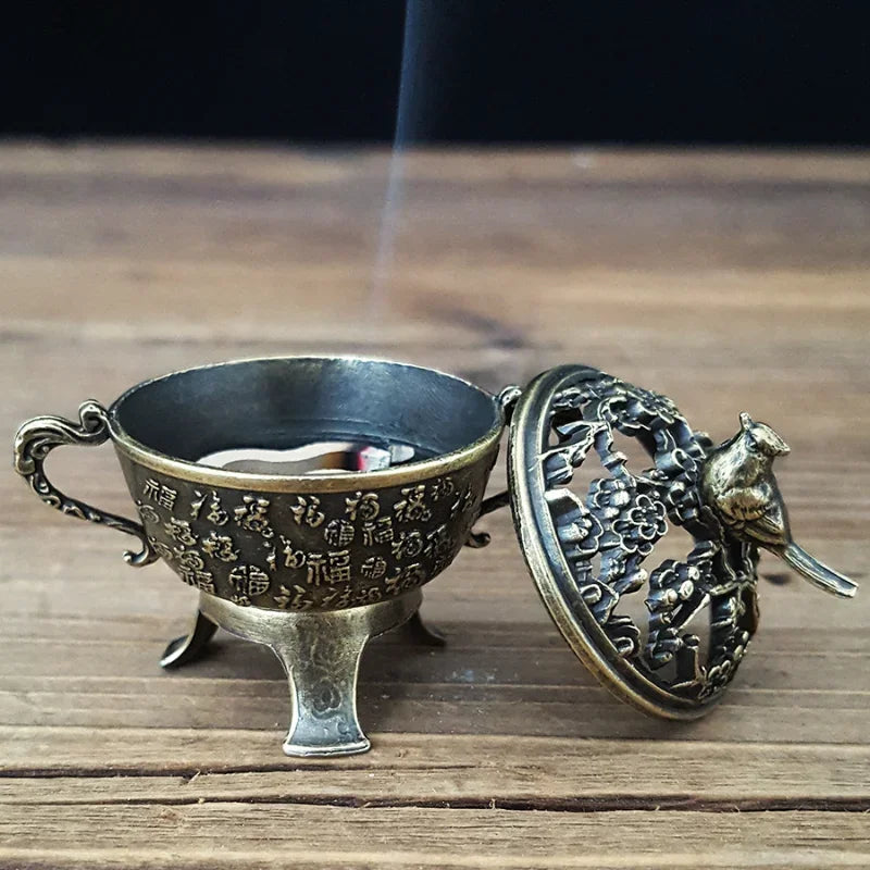 1pc Lucky Incense Burner Metal Lotus Incense Burner Bowl Incense Holder With Handle Yoga Meditation Home Decor