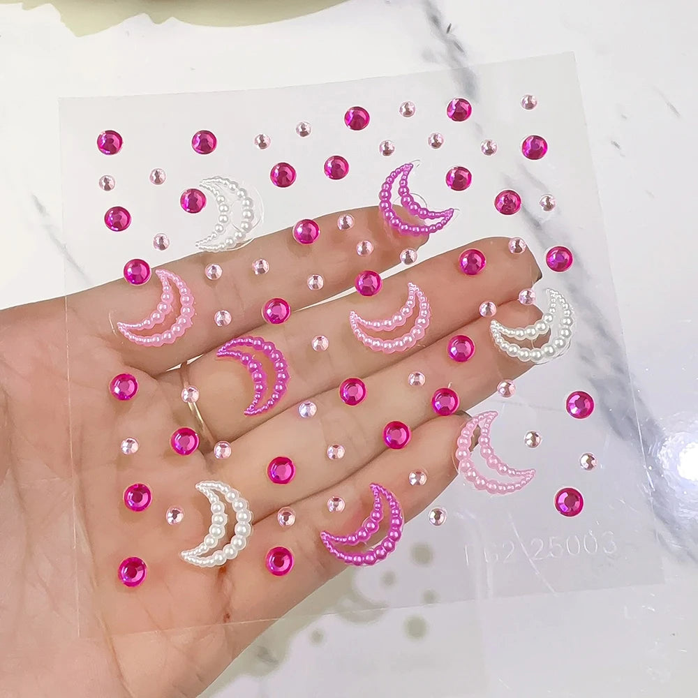 1Sheet 3D Dreamy Shell Pearl Gems Face Stickers Sparkling Mermaid Diamond Temporary Tattoos DIY Body Art Stage Makeup Rhinestone