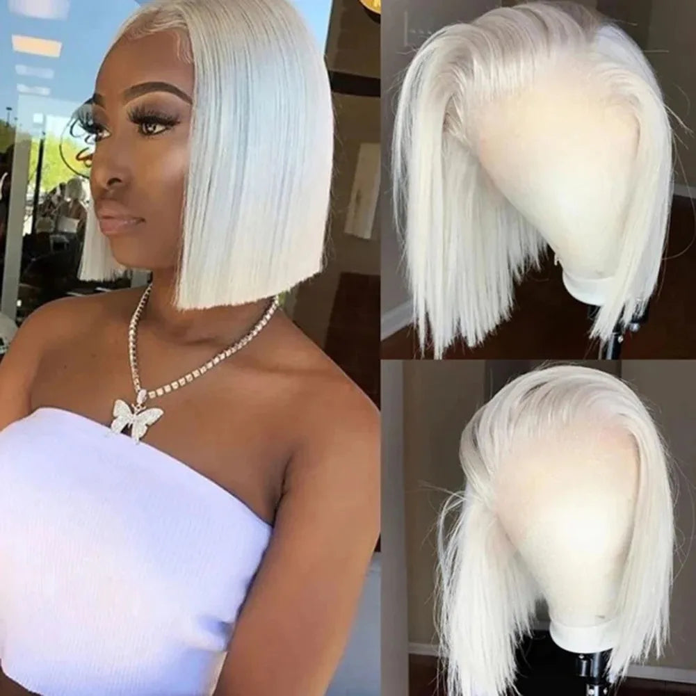 13x4 HD Short Ombre Blonde Wig Straight Bob Lace Front Wig Pre Plucked Synthetic Short Lace Frontal Wig Glueless Daily Cosplay
