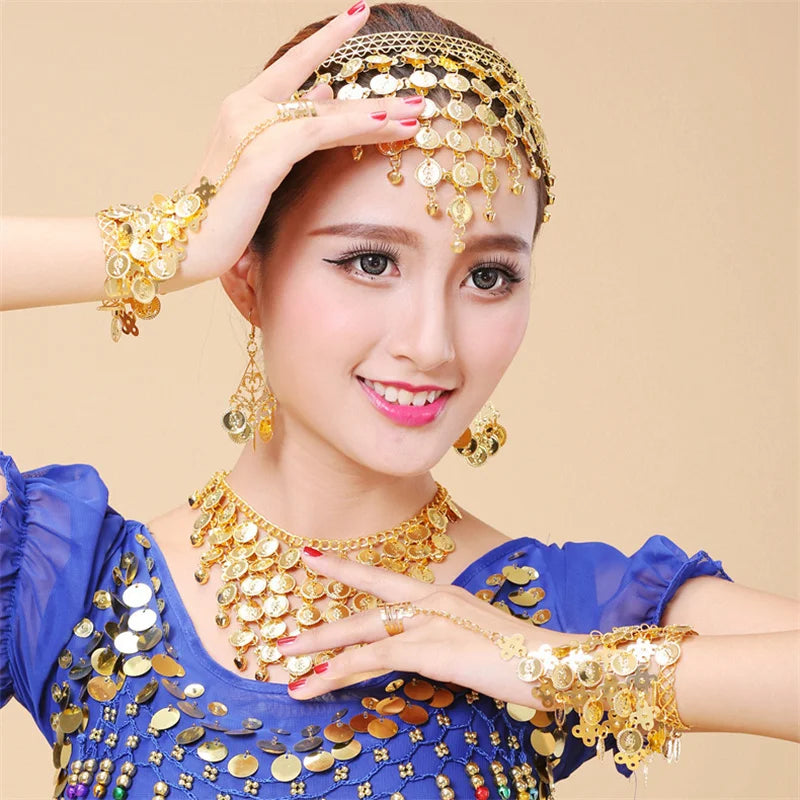 Indian Dance Jewelry Set – Necklace, Headwear, Earrings & Bracelet for Women's Party