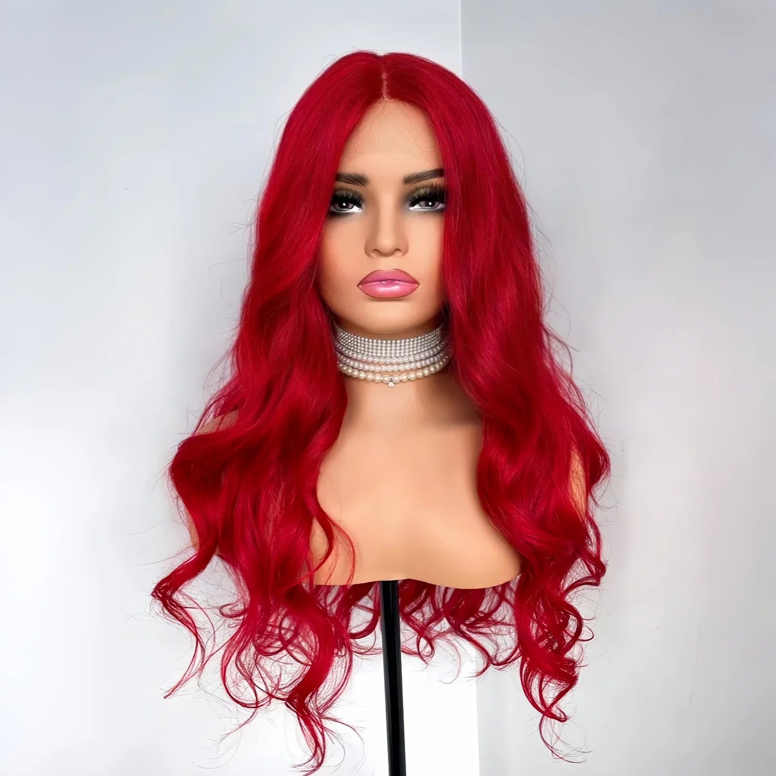 Red Wigs Long Wavy Wig for Women Synthetic Middle Part Natural Curly Body Wave Heat Resistant Fiber Wig for Daily Party Cosplay