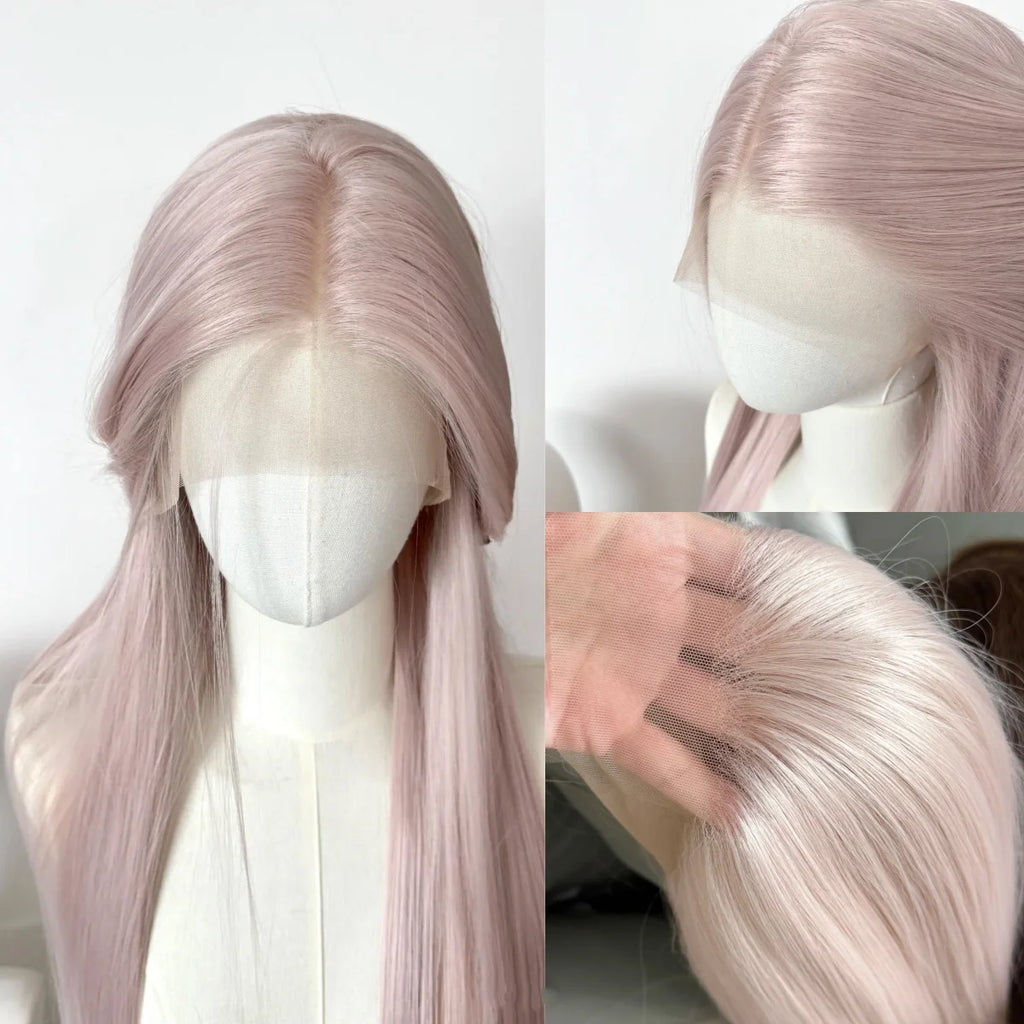 Rose Pink Wig for Women 13*4 Cosplay Wig 26inch Long Straight Hair Wigs Synthetic Lace Wigs Natural Hairline for Daily Use 가발