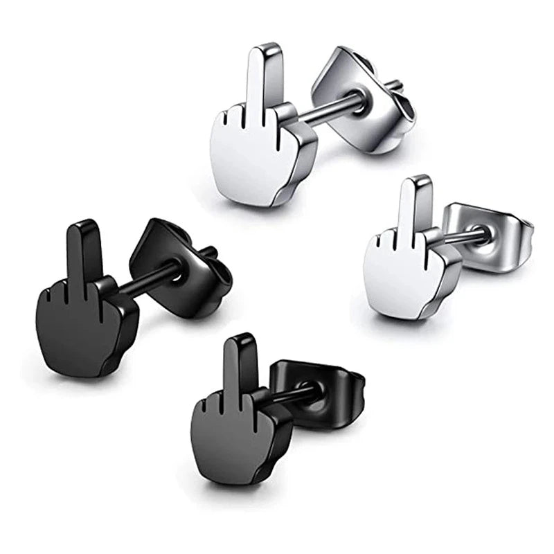 Edgy Middle Finger Stainless Steel Hoop Earrings, Bold Statement Earrings for Men & Women