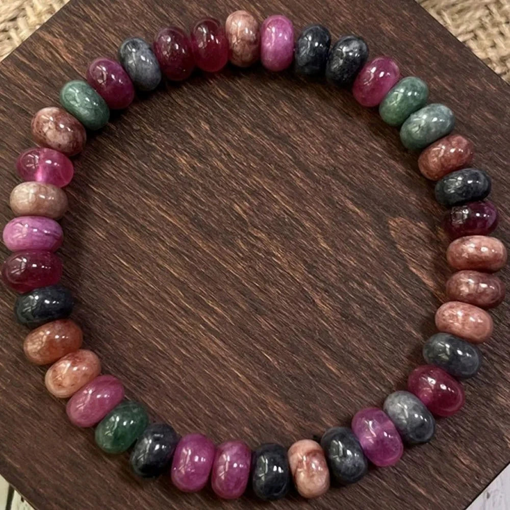 Handmade Multicolor Tourmaline Bracelet For Women Men Natural Beads Stone Chain Elastic Bangle Fashion Party Jewelry