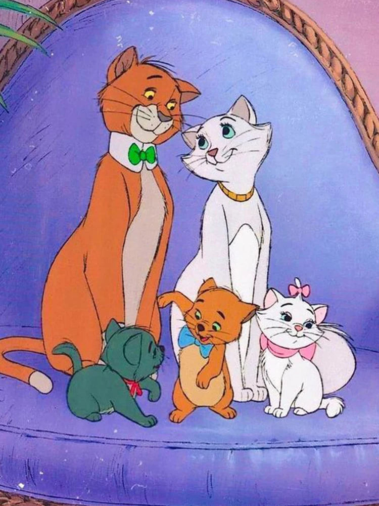 Aristocats Diamond Painting Kit | 5D DIY Full Round Drill Cat Mosaic | Cross Stitch Embroidery | Kids Gift & Home Decor Wall Art