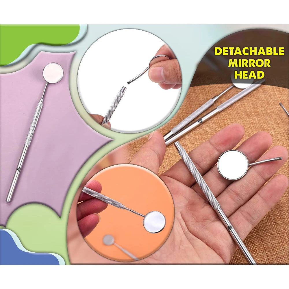 NIGF 1pc Stainless Steel Dental Oral Mirror Eyelash Extension Teeth Whitening Cleaning Tool Makeup Tool Handle Mirror