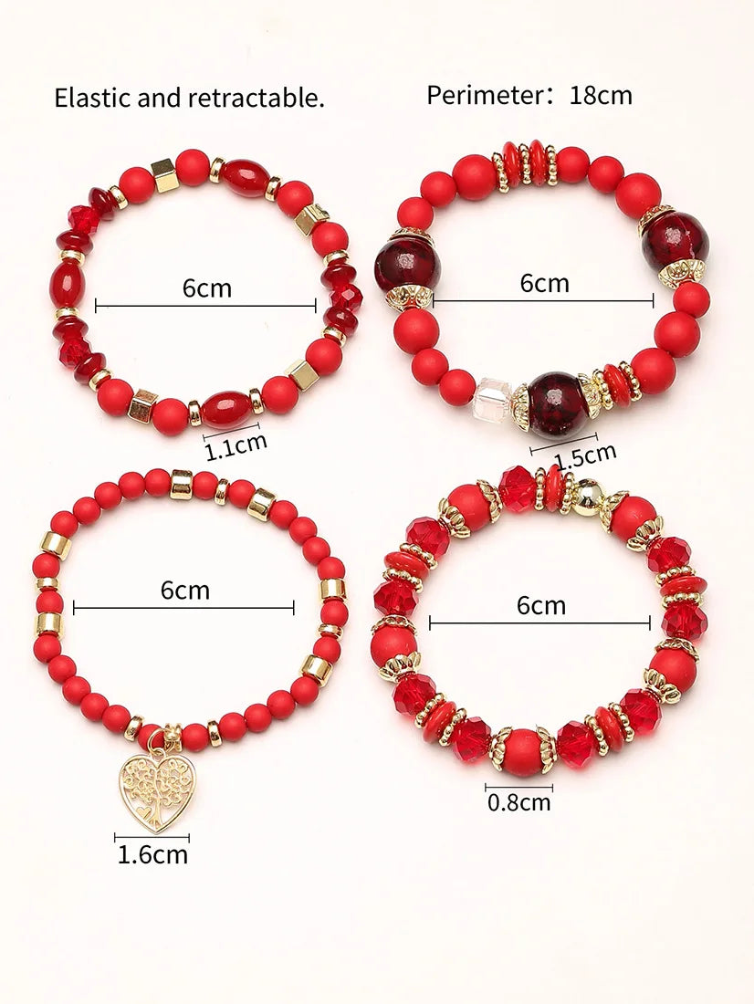New Acrylic Beads Chain Bracelet Set For Women Tree Of Life Charm Elastic Bangle Female Bohemian Jewelry Accessories