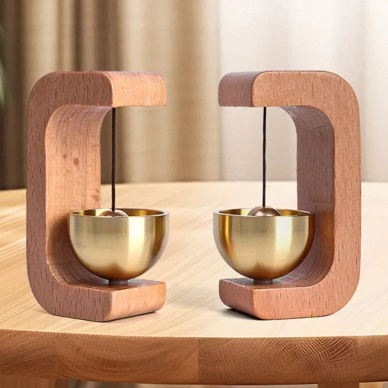 Wooden Magnetic Wind Chime Doorbell | Brass Jingle Bell Entry Reminder | Nordic Minimalist Home Decor Door Pendant