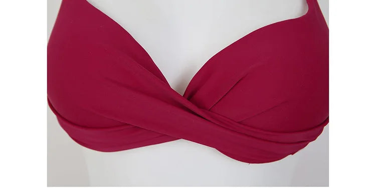 2024 Women's Swimwear Female Swimsuit Red Padded Triangle Bathing Suits Girls Korean High Waisted Bikini Set Beach Wear Swim