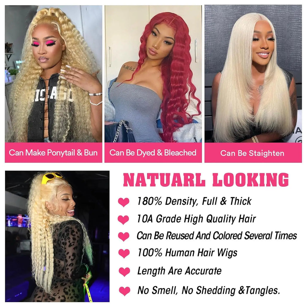 30 Inch 613 Lace Front Wig Human Hair Blonde Wig Human Hair 613 Deep Wave HD Lace Front Wigs 200% Density Pre Plucked For Women