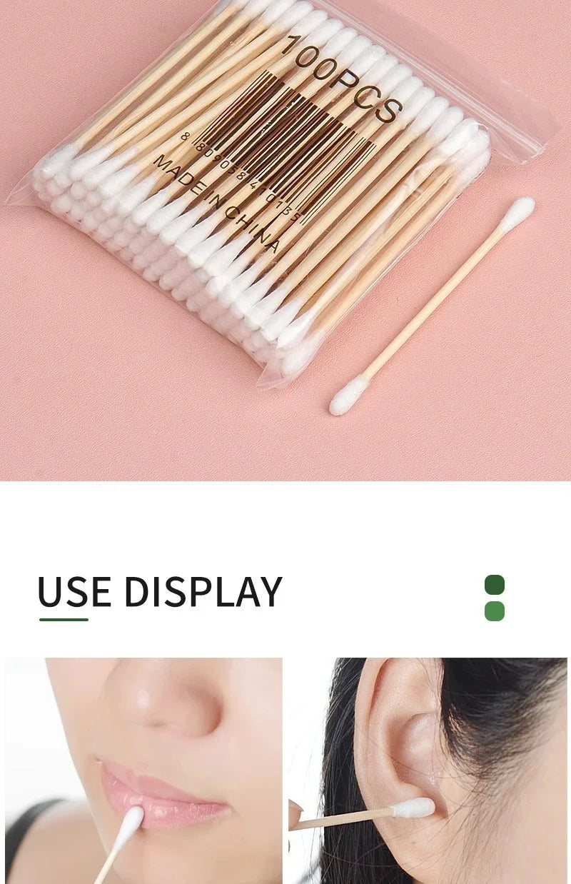 500/1000pcs Double-Headed Wood Cotton Swabs for Nose & Ear Cleaning Women's Makeup Tools Lipstick Remover Cotton Tip Sticks
