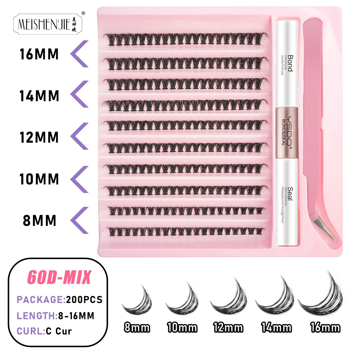 New 10Rows Individual Lashes Kit Natural Long DIY Cluster Eyelashes with Lash Bond and Seal Extension Kit Makeup Tools Faux Cils