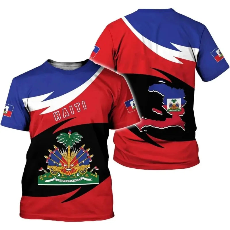 Haiti National Emblem T-Shirt – Men's Casual Loose Round Neck Short Sleeve Tee