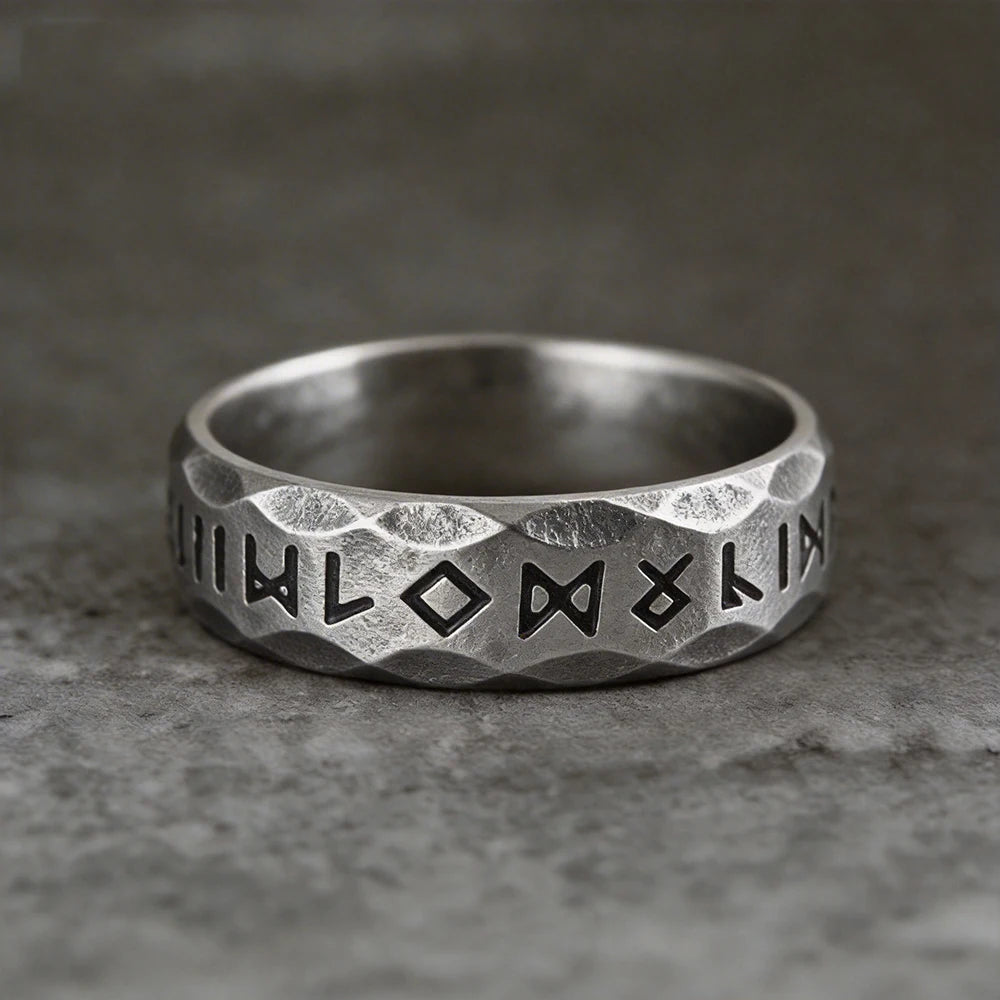 SUNFLOWERZHU Wholesale Men'S Stainless-Steel Rings Punk Viking Rune Men Rings Bevel Vintage Rings Silver Ring Jewelry For Man