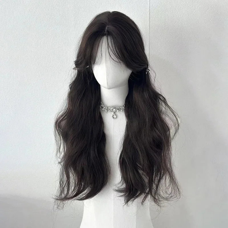 Ashely Black Brown Wig for Woman 24inch Daily Use Lolita Water Wavy Big Waves Long Curly Hair Long Straight Hair Synthetic Wigs