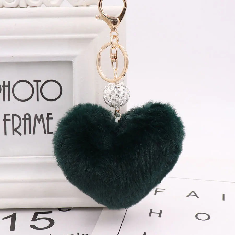 Soft Rabbit Fur Love Zircon Ball Charm Key Chain Jewelry for Women Colorful Love Key Ring Accessories Bags Keychains for Girls