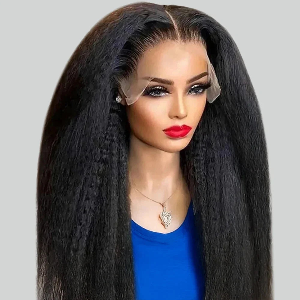 Glueless Kinky Straight Short Human Hair Wig 4x4 13x4 Frontal HD Transparent Lace Peruvain Remy Soft Yaki Wig Ready To Wear